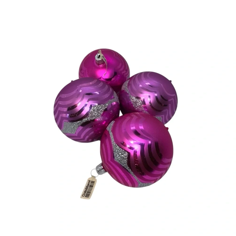 Vintage Crate&Barrel Pink Glass Christmas Ornaments Lot of 4 New Old Stock